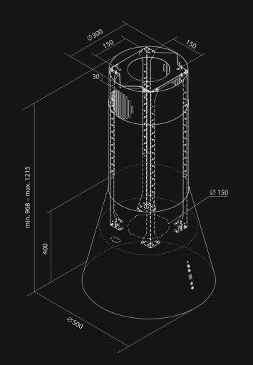 Nortberg INSPIRO 50см со светодиодной подсветкой, черная трубчатая островная вытяжка