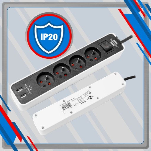 УДЛИНИТЕЛЬ ПИТАНИЯ 4 РАЗЪЕМА 2xUSB