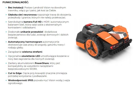 Robot koszący WORX Landroid Vision L1300 WR213E automatyczny -szybka wysyłk
