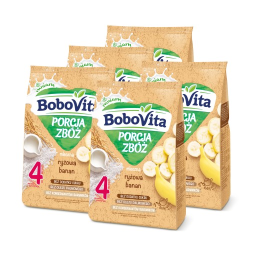 BoboVita Porcja zbóż Kaszka mleczna ryżowa banan po 4 msc ZESTAW 5 x 210 g
