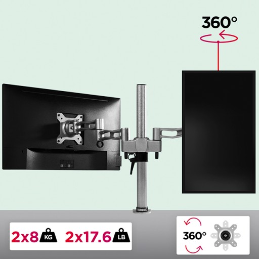 Duronic DM352 SR Uchwyt do dwóch monitorów srebrny
