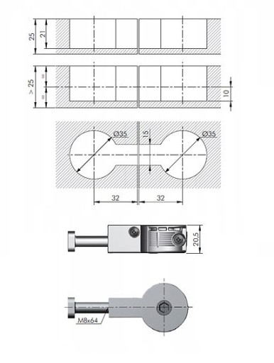 ZŁĄCZE DO ŁĄCZENIA DO BLATÓW QUICK 64MM ŚRUBA - KOMPLET