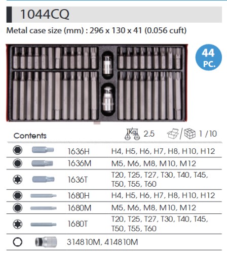 KING TONY ZESTAW BITÓW 44 SZT. TORX SPLINE HEX 6KT