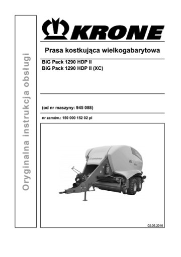 Krone Big Pack 1290 HDP II, 1290 HDP II (XC) - руководство пользователя RU