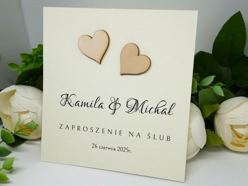 ZS12*3 K Приглашение на свадьбу с деревянными сердечками, полная персонализация Свадьба.