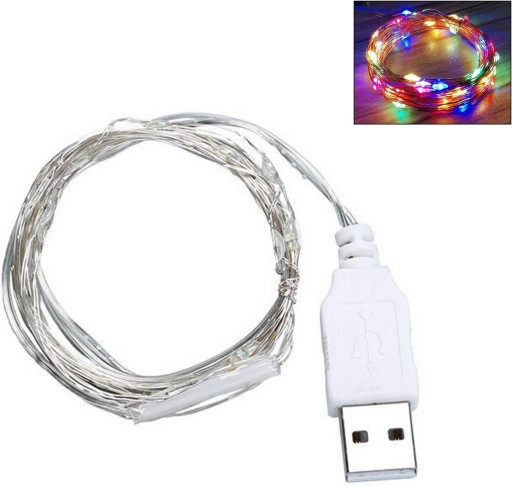 2x БЕЛТИ Световая цепочка с гирляндой из серебряной проволоки 3м USB 4 ЦВЕТА