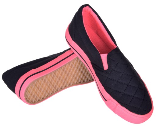 TRAMPKI DZIEWCZĘCE BUTY DO SZKOŁY PIKOWANE FLUO CZARNO RÓŻOWE r.32, 20,5cm