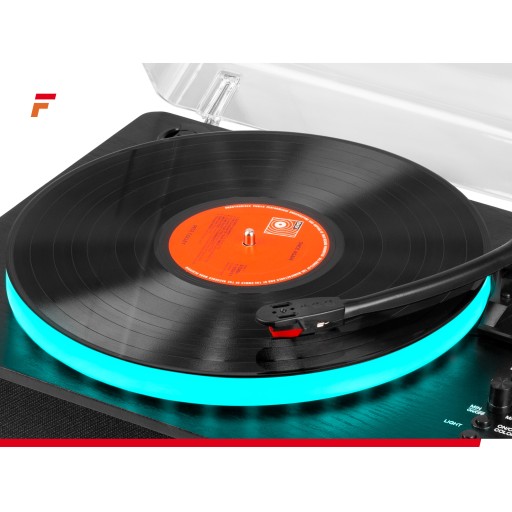 Проигрыватель Fenton со светодиодной подсветкой, вход/выход BT, черный + винил