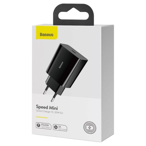 Мощное сетевое зарядное устройство Baseus Speed ​​Mini PD Type-C 20 Вт, кубик, блок питания