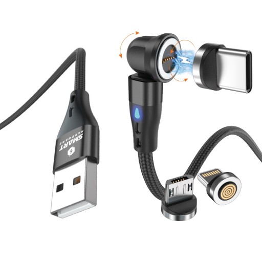 МАГНИТНЫЙ КАБЕЛЬ SMART HARDWARE 3IN1 18W 9V 5V 3A 1M ЧЕРНЫЙ 180° QC