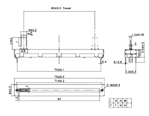 Potencjometr Suwakowy przesuwny B503 50K 75mm