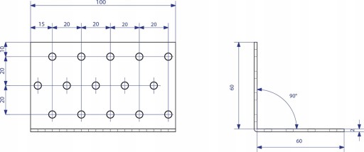 Уголок столярный KM6 60x60x100x2.0 50sz