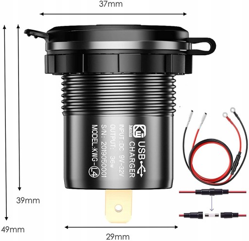 ŁADOWARKA SAMOCHÓD GNIAZDO 2xUSB QC3.0 DC 12V-24V