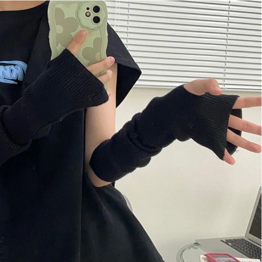 Autumn Winter Women Arm Warmers Fingerless Cuf Knitted Arm Sleeve Fine