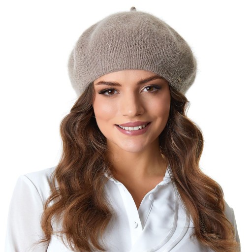 Beret damski z angory LIWIA Cappuccino