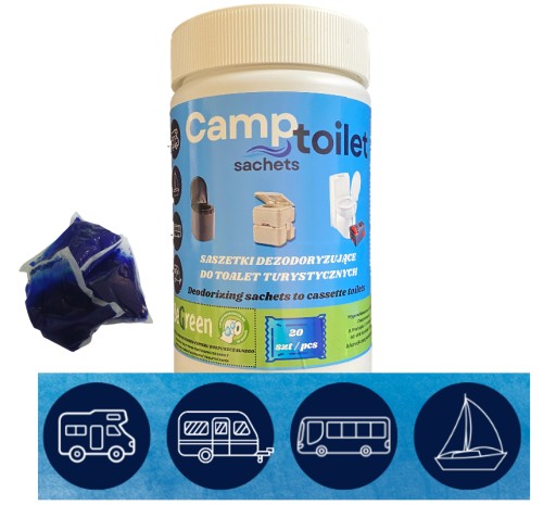 CHEMIA 20 szt CAMPTOILET DO TOALETY TURYSTYCZNEJ SASZETKI + Papier 6 rolek