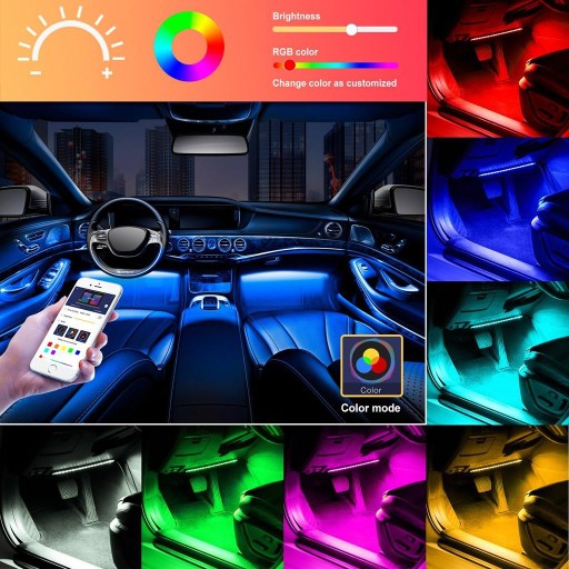 Pasek neonowy RGB LED do wnętrza samochodu Bluetooth Lampka kontrolna aplikacji telefonu