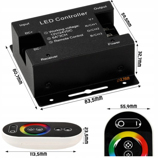 Контроллер светодиодной ленты RGB 12A овальный черный 61023