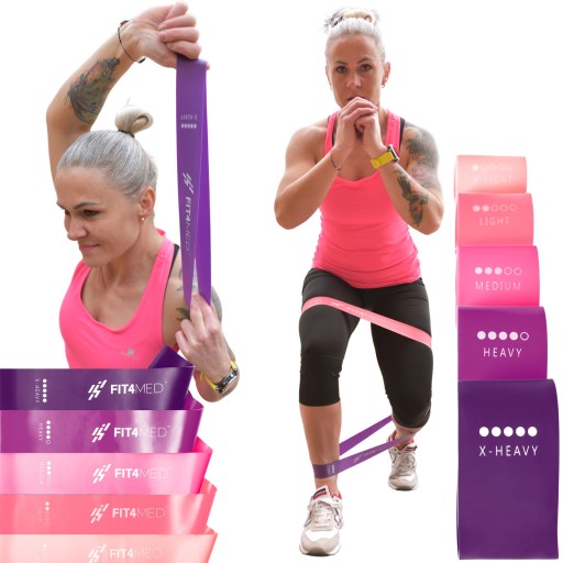ZESTAW 5 GUM DO ĆWICZEŃ MINI BAND FITNESS FIT4MED oporowych + etui trening