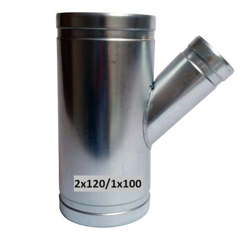 Trójnik redukcyjny 2x120/1x100mm do odciągu wąż rura spiro PUR wentylator