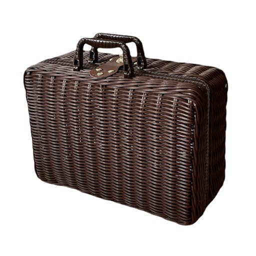 Wiklinowy Hamper Retro Walizka Vintage Rattanowa Torebka na Kemping, XL brązowy