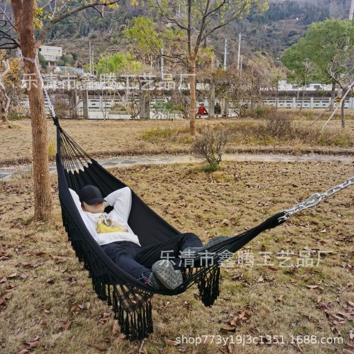 Ins Black Fringed Canvas Hammock