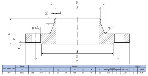 Фланец шейки DN150 PN10/16 P245GH EN1092-1