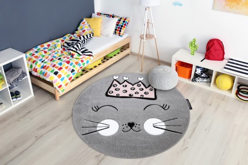 Dywan PETIT CAT KOTEK koło szary 120 cm Okrągły PETIT