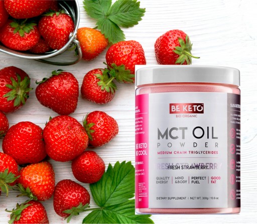 OLEJ MCT W PROSZKU Z KOKOSA ODCHUDZANIE Be Keto Świeża Truskawka 300g