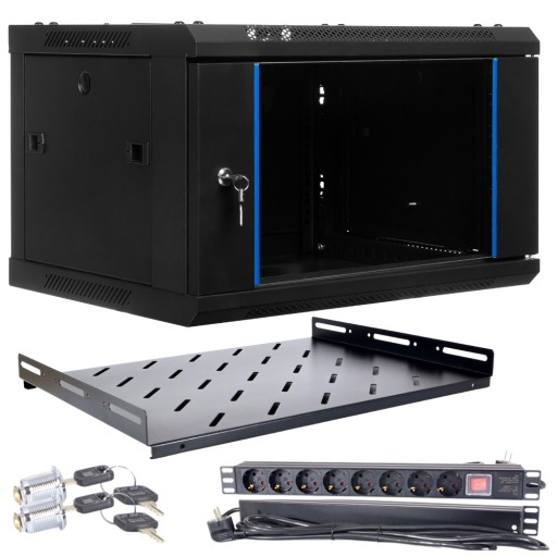 СТЕЧНОЙ ШКАФ 6U 19 ДЮЙМОВ 600X600 ПОДВЕСНОЙ ДЛЯ СБОРКИ + полка + удлинитель.