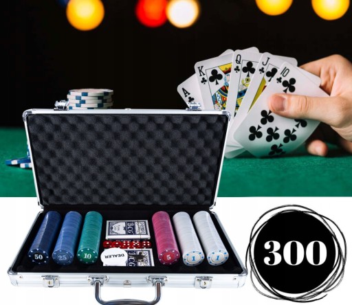 ПОКЕРНЫЙ НАБОР 300 ЖЕТОНОВ, 2 КОЛОДЫ, 5 КОСТЕЙ