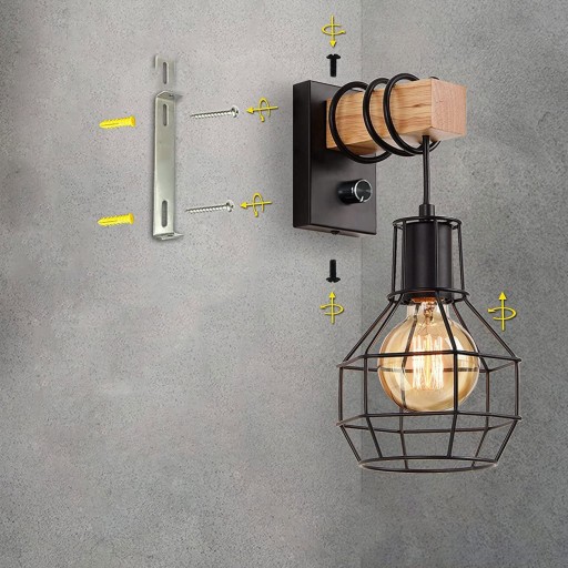 LAMPA KINKIET ŚCIENNY DREWNO LOFT VINTAGE SALON SYPIALNIA SCHODY HOL