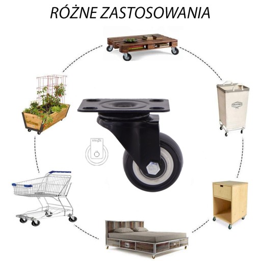 Komplet 4 kół fi50 wózek regał szafka 12PPPUC502K