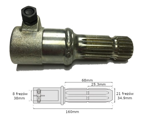 Adapter wałka WOM 8 frezów 38mm / 21 frezów 34,9mm