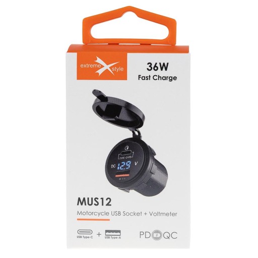 МОТОЦИКЛЕТНЫЙ РОЗЕТКА ТИП A QC 3.0 ТИП C POWER DELIVERY С ВОЛЬТМЕТРОМ