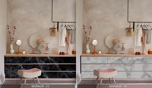 Комод Malm Ikea, наклейка из фольги, мраморные цветы