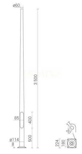 Алюминиевый столб SAL-3.5/B60 анодированный inox fi 114 42101/C45