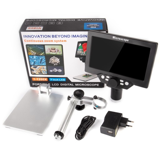 MIKROSKOP CYFROWY EKRAN LCD 7″ FULL HD 12MP 1080p LED POWIĘKSZENIE 1200x