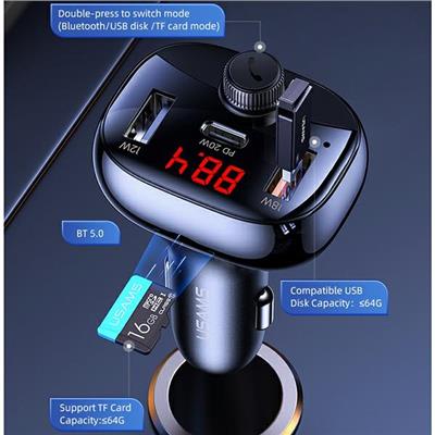 Автомобильный комплект громкой связи Usams C25 50 Вт с FM-передатчиком, Bluetooth, MP