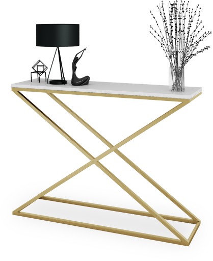 Loftowa Konsola X Przedpokój Metal 110x30x80 Złota+Biały Mat