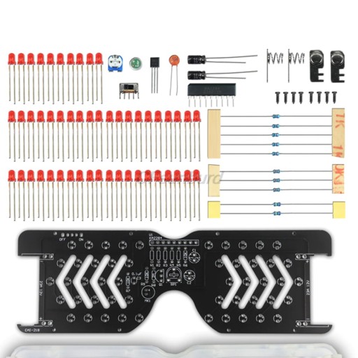 Świecące OKULARY LED aktywne na dźwięk RED DIY KIT