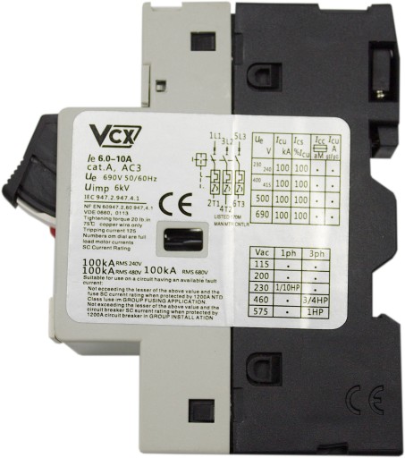 ПЕРЕКЛЮЧАТЕЛЬ МОТОРА ДЛЯ РЕЙКИ VCX GV2 0,63-1,0 А
