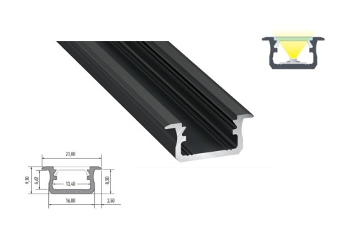 PROFIL LED DO WPUSZCZENIA 2M CZARNY LAKIEROWANY
