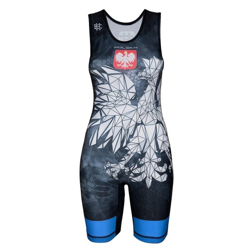 Trykot zapaśniczy damski POLSKA CAMO XS NIEBIESKI