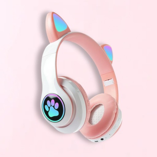 Универсальные наушники с кошачьими ушками, RGB-светодиодная гарнитура с мигающей подсветкой розового и белого цвета