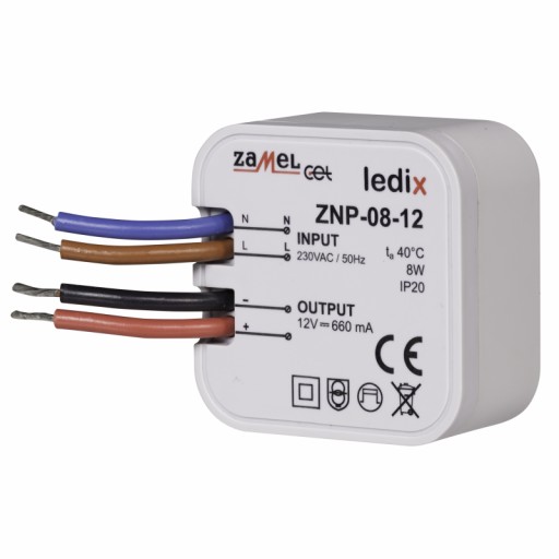 ZAMEL LEDIX ZASILACZ LED 12V 8W DOPUSZK. ZNP-08-12
