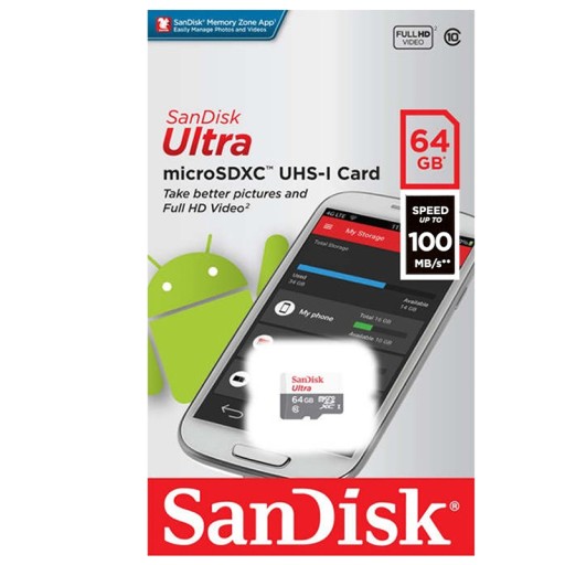 Карта памяти SanDisk microSD SDXC емкостью 64 ГБ