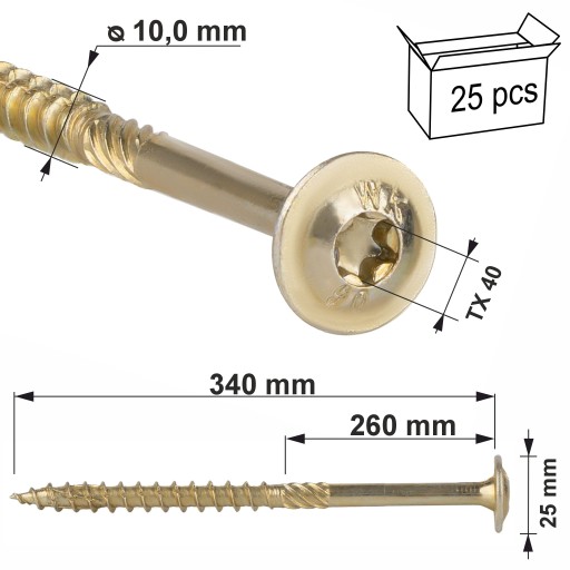 Саморезы столярные 10х340 мм 25 шт. Диск TORX Klimas WKCP.