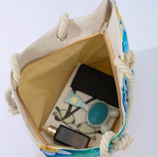 TORBA PLAŻOWA Z UCHWYTEM ZAPINANA ZAMEK SHOPPER TOREBKA NA PLAŻĘ PIKNIK MIX