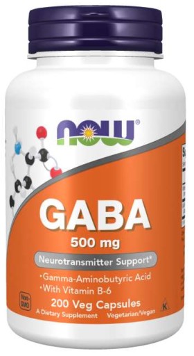 NOW Foods GABA 500mg TAURYNA TEANINA WIT.B6 REGENERACJA SKURCZE RELAKS 200k